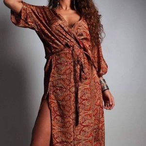 Sari Slit Silk Robe Kimono Duster